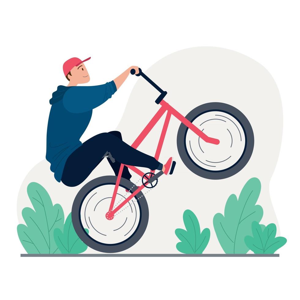 joven, andar en bicicleta bmx vector