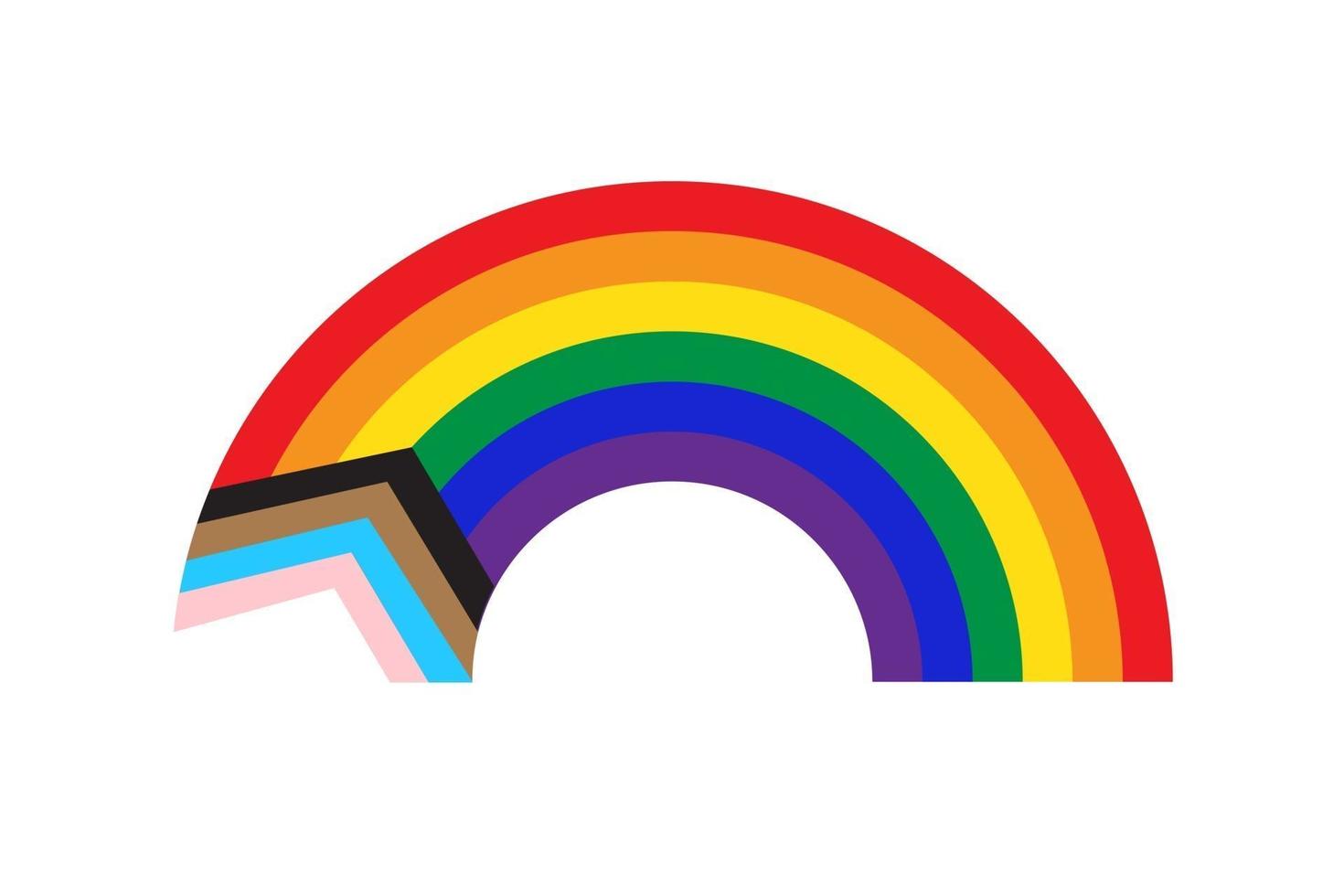 Rainbow icon with new pride flag LGBTQ. Redesign including Black and Brown stripes. Flat vector illustration