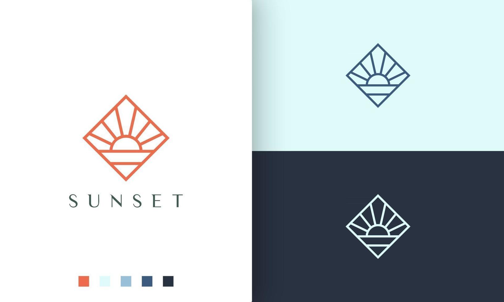 coast or ocean logo with simple and modern sunset shape vector