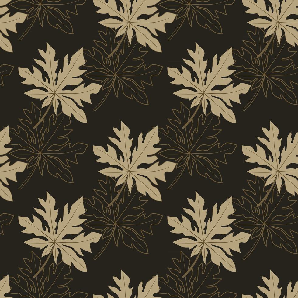 Seamless Pattern Papaya Leaves in Black Background vector