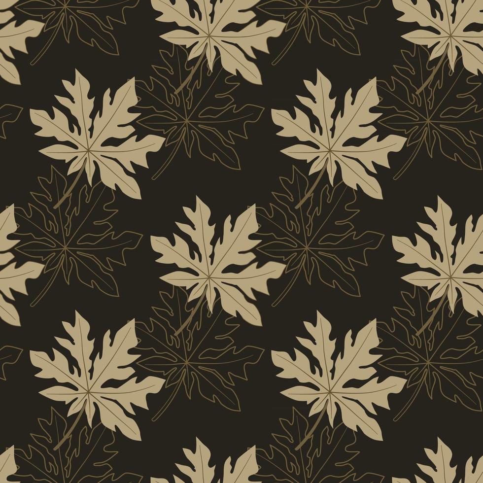 Seamless Pattern Papaya Leaves in Black Background vector