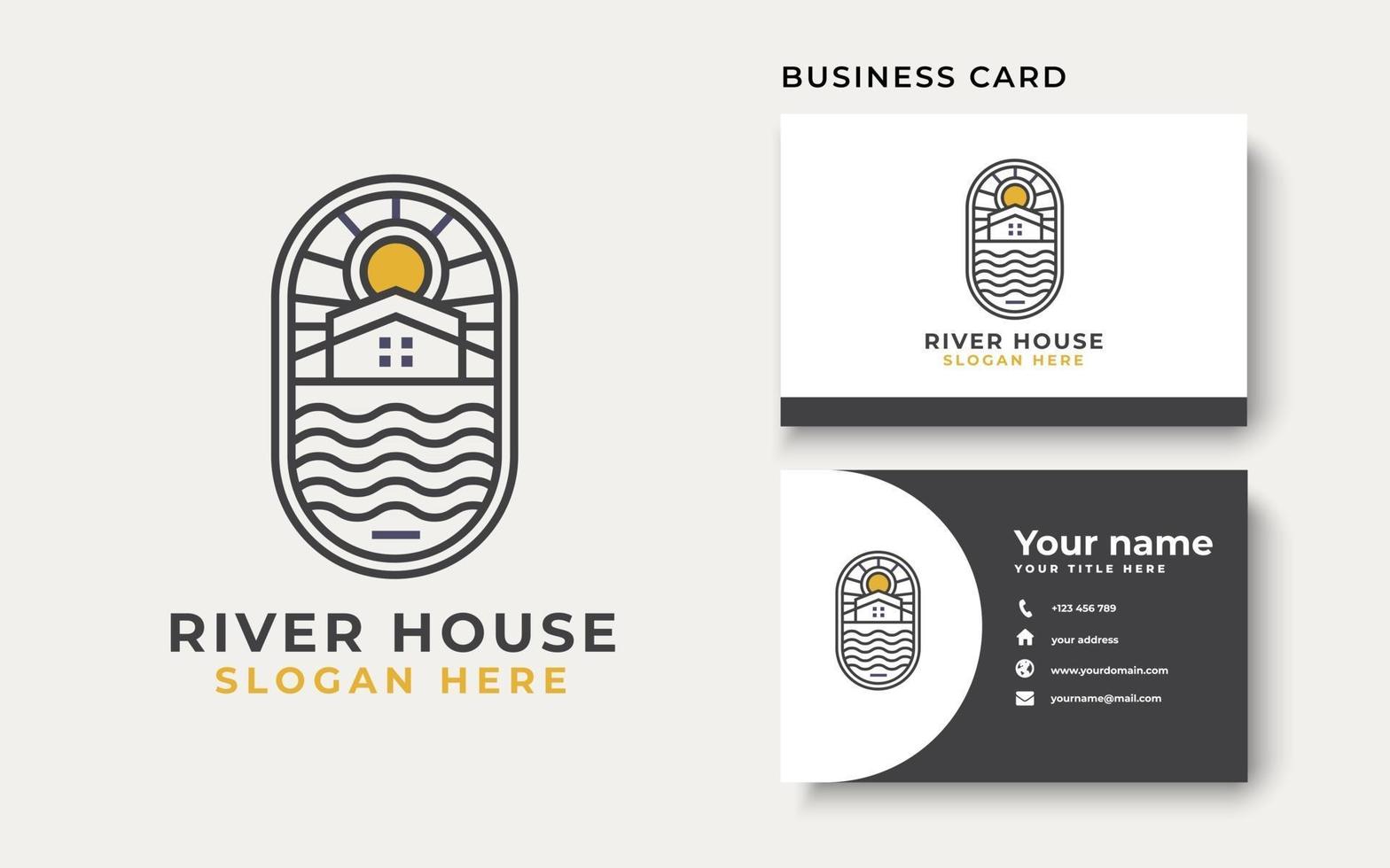 River House Lineart Logo Template Isolated in White Background vector