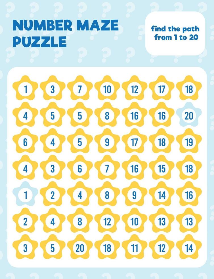 Math number maze puzzle. Prinatble math worksheet page. vector