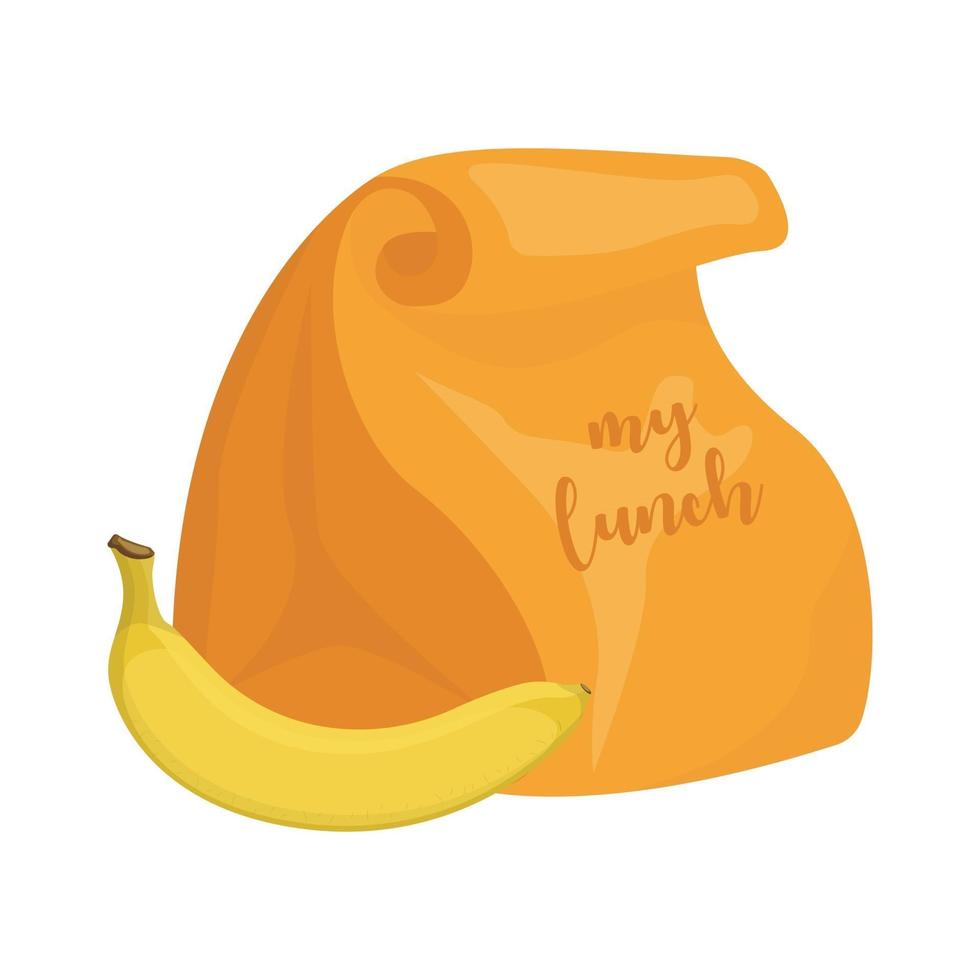 Cartoon paper lunch bag and banana vector