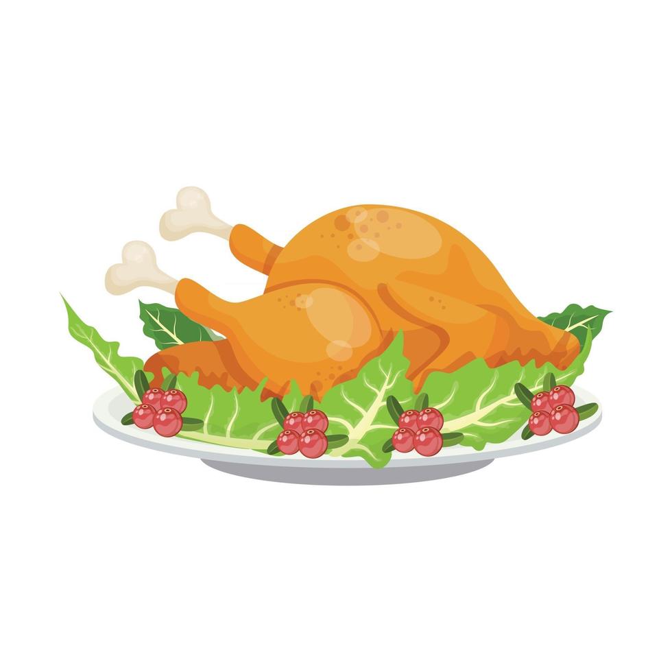 Fried turkey with cranberries, thanksgiving day dish vector