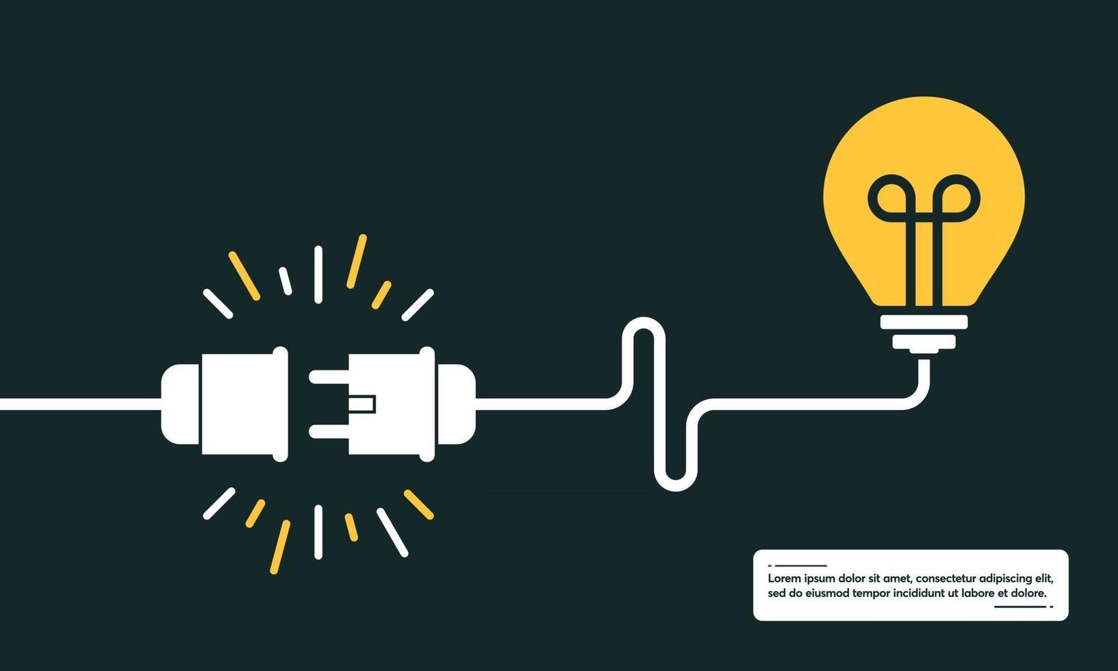 Idea concept, human brain in light bulb, creative bulb sign with electric plug and cable background vector illustration