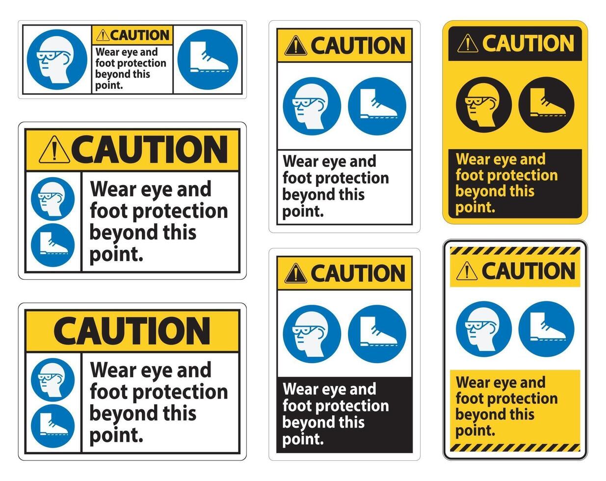 Caution Sign Wear Eye And Foot Protection Beyond This Point With PPE Symbols vector