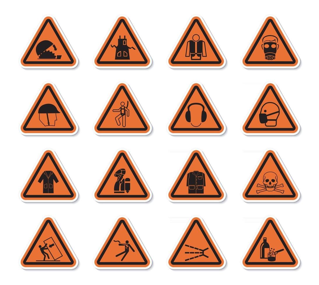 Triangular Warning Hazard Symbols labels Sign Isolate on White Background,Vector Illustration vector