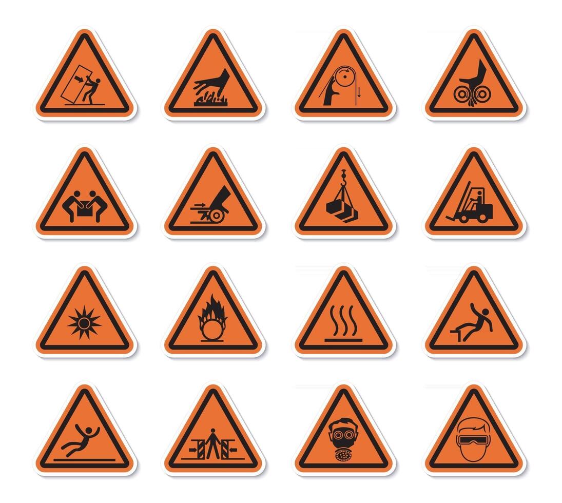 Triangular Warning Hazard Symbols labels Sign Isolate on White Background,Vector Illustration vector