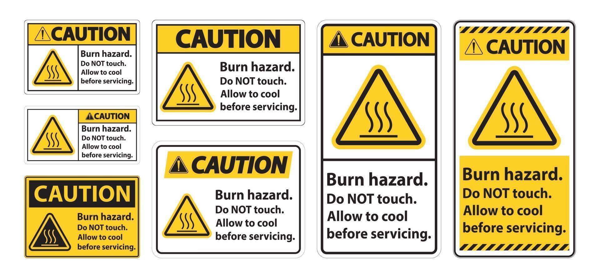 Caution Burn hazard safety,Do not touch label Sign on white background vector