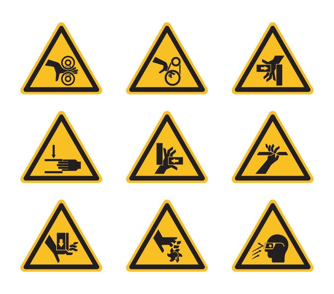Triangular Warning Hazard Symbols labels On White Background vector