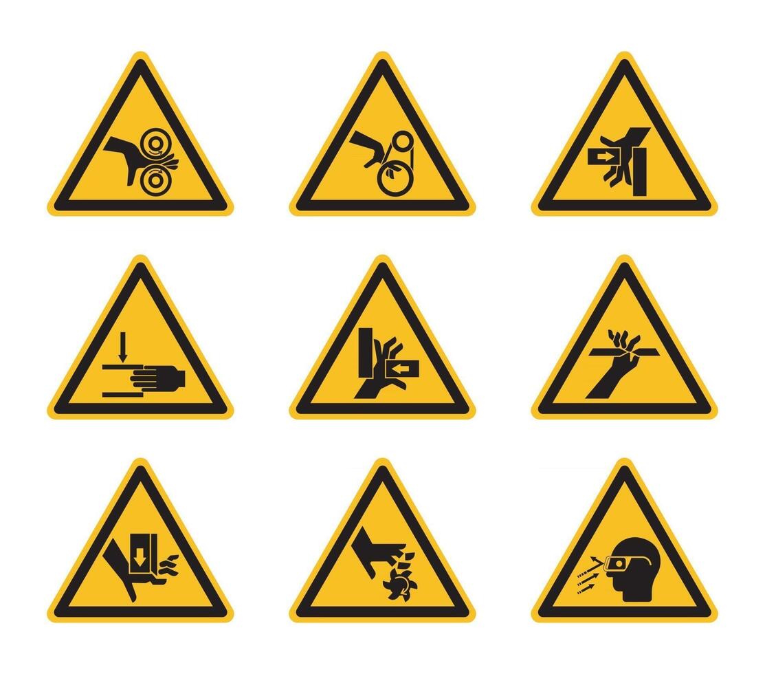 Triangular Warning Hazard Symbols labels On White Background vector