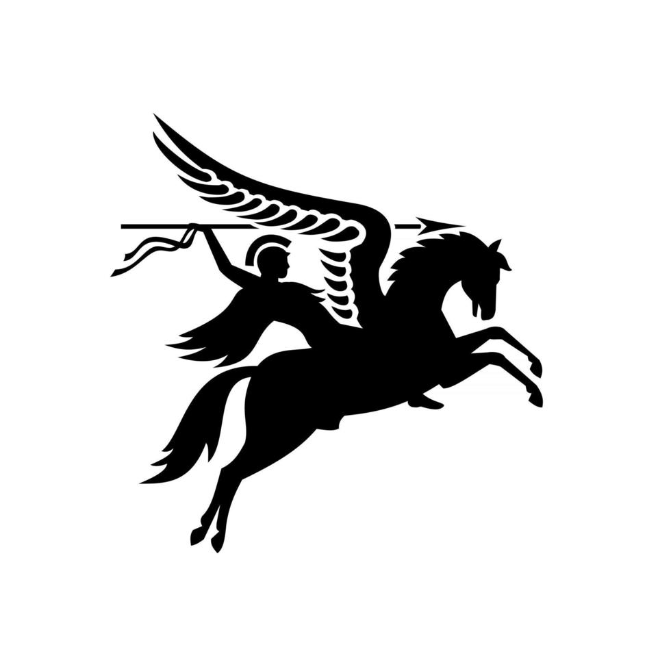 Parachute Regiment Airborne Forces Showing an English British Knight Warrior Riding a Winged Horse or Pegasus with Lance or Spear Military Badge Black and White vector