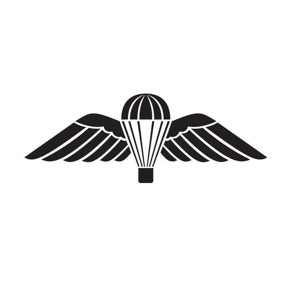 Paracaídas con alas o insignia de paracaidista utilizada por el regimiento de paracaidistas en las fuerzas armadas británicas insignia militar en blanco y negro vector