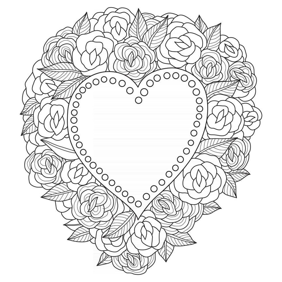 corazón de flores dibujado a mano para libro de colorear para adultos vector