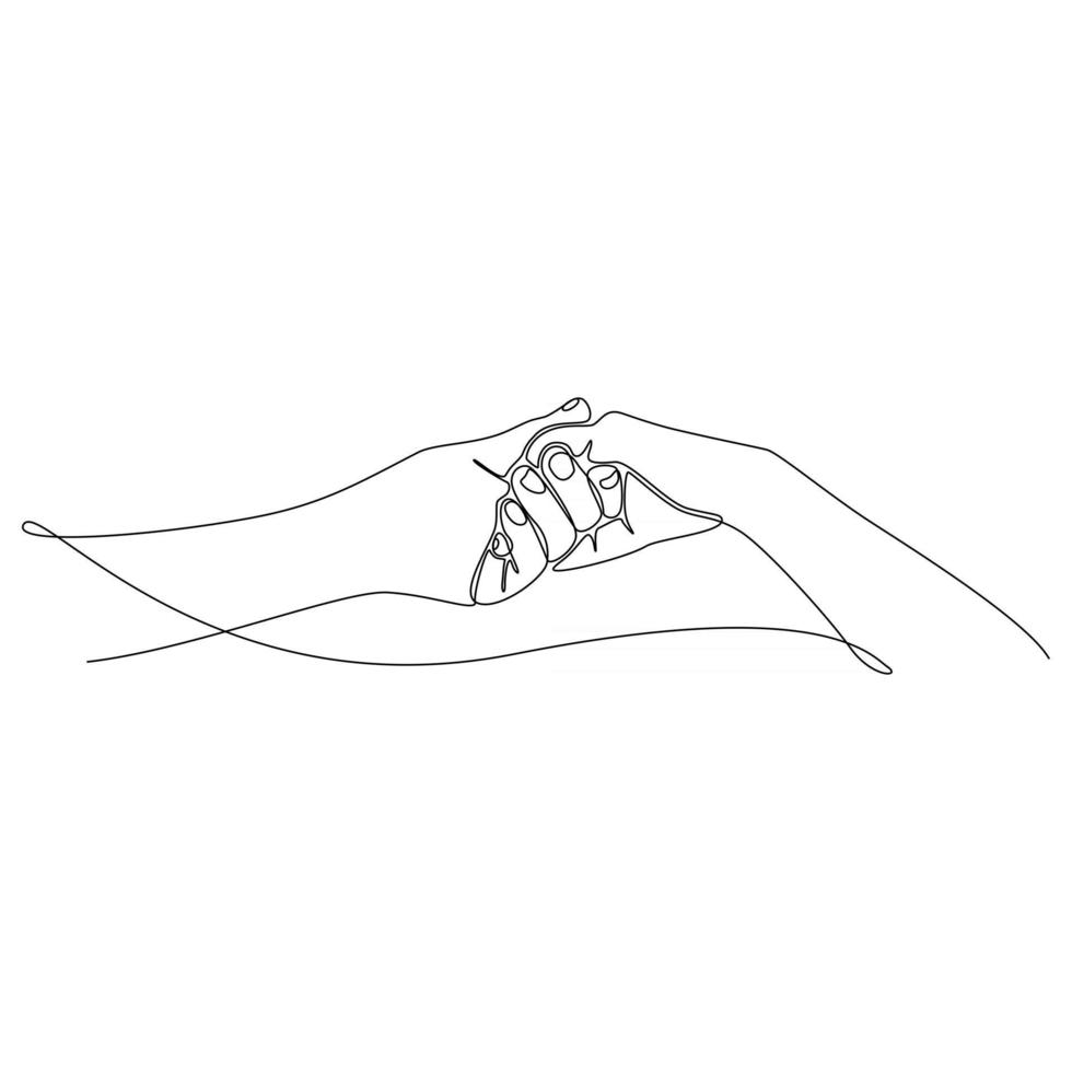 continuous line drawing of male and female hands holding each other romantic concept vector illustration