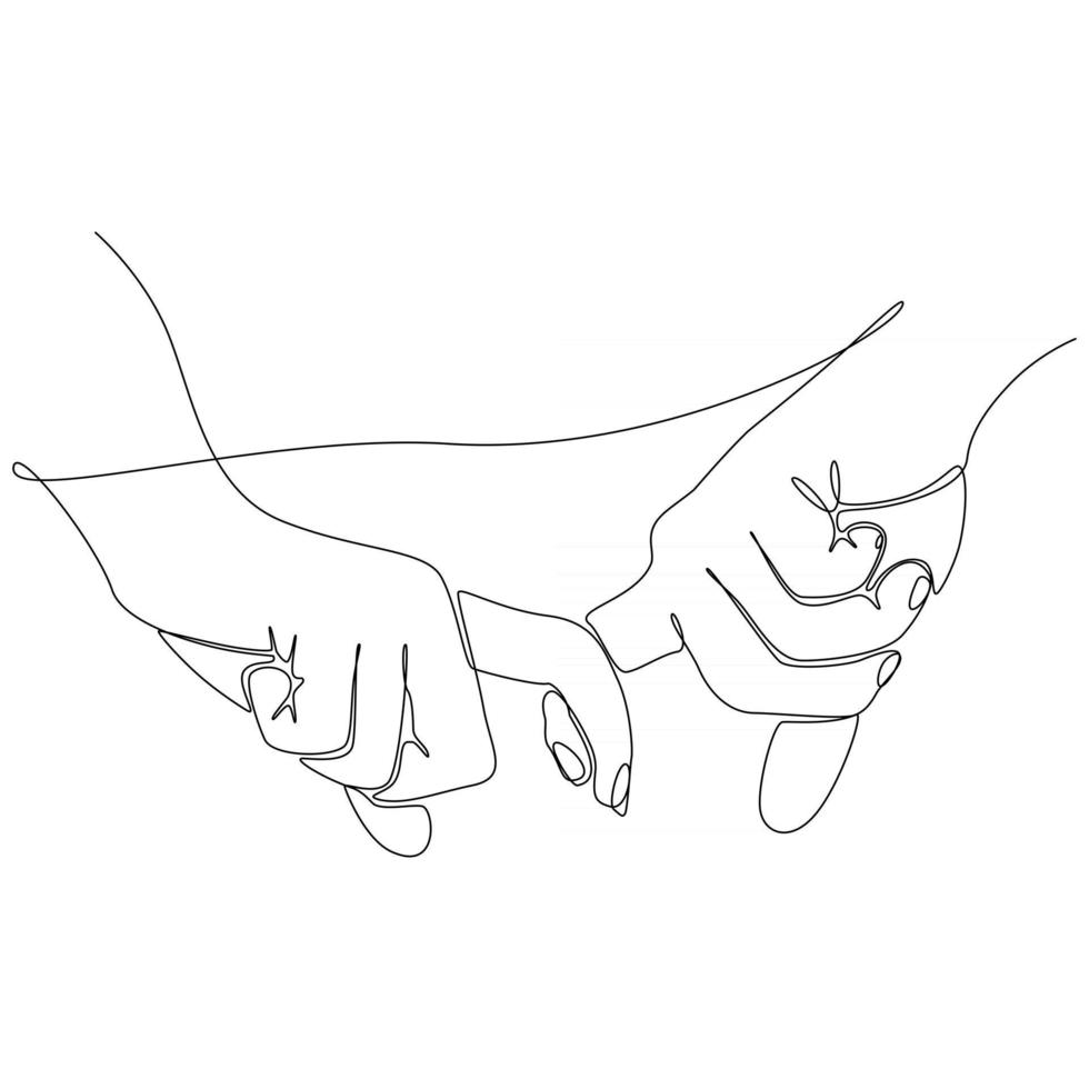 continuous line drawing of male and female hands holding each other romantic concept vector illustration