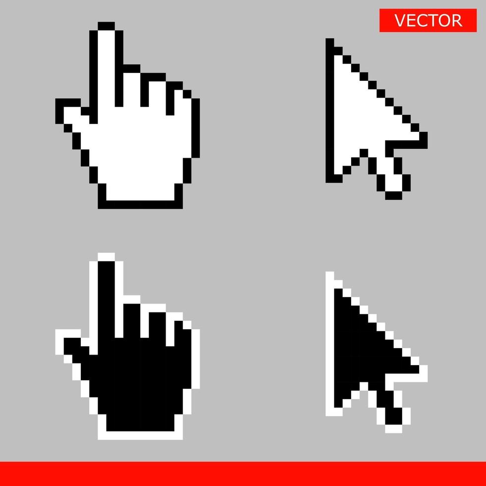 White and black arrow cursors and hand cursors icons vector