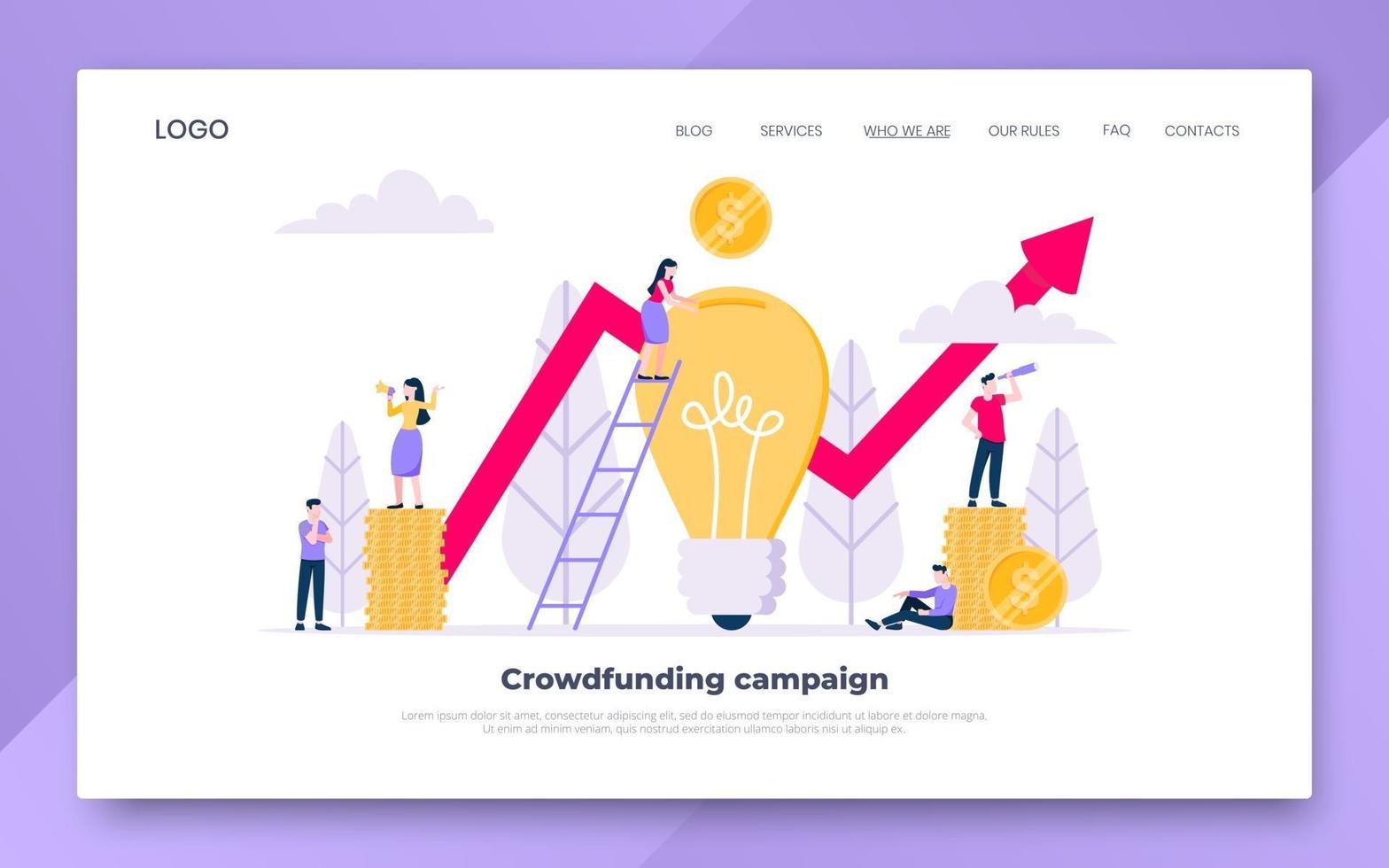 Crowdfunding composition concept of fundraising. vector