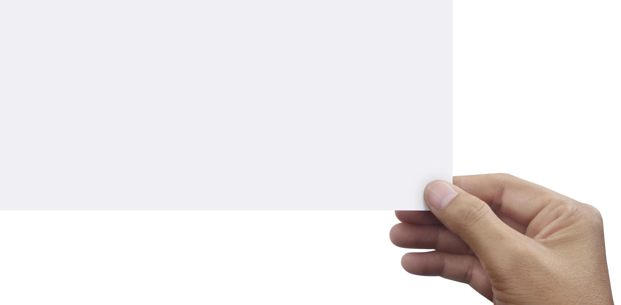 Hands holding white empty paper photo
