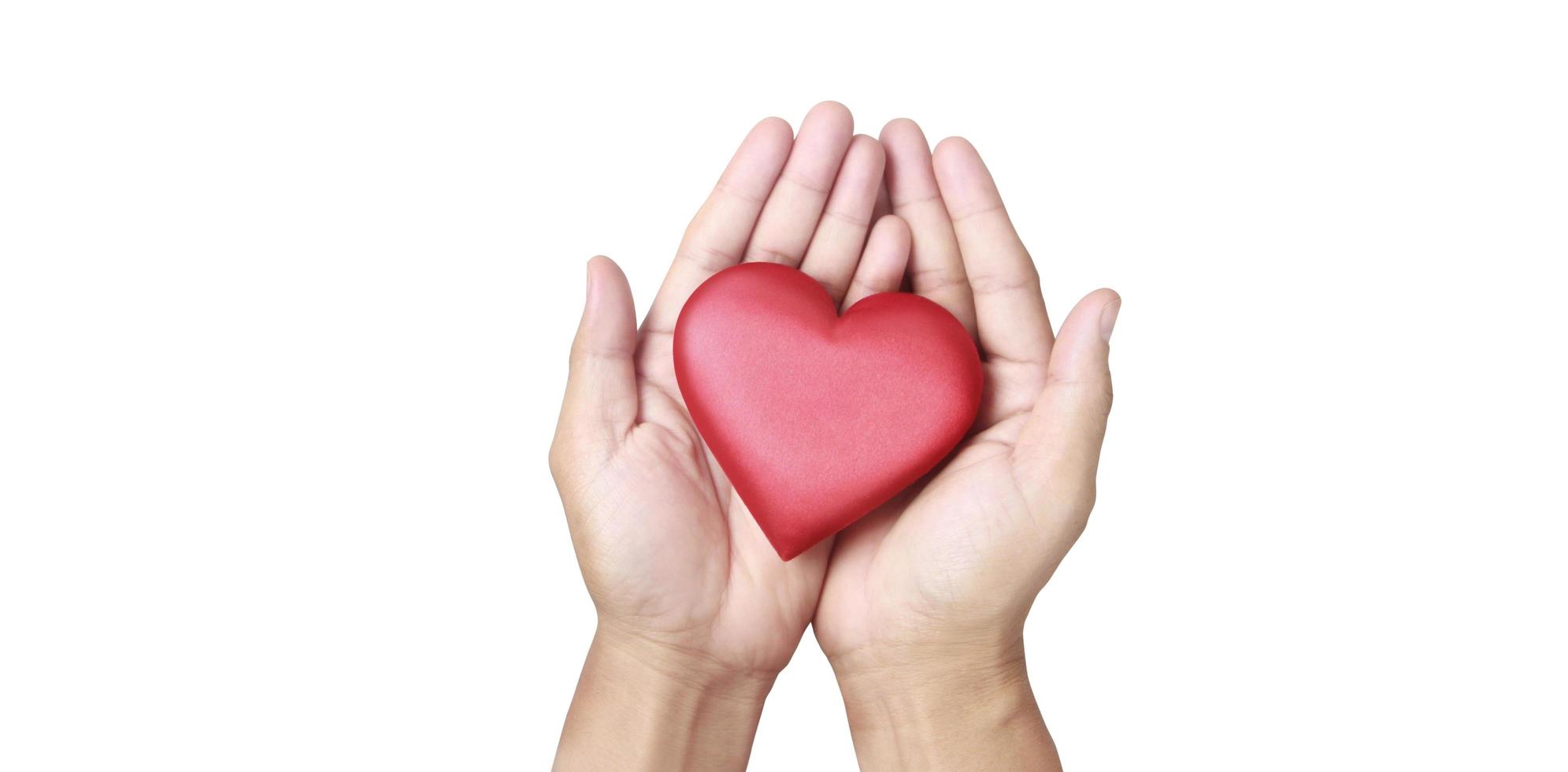 Hands holding  red heart. heart health donation concepts photo