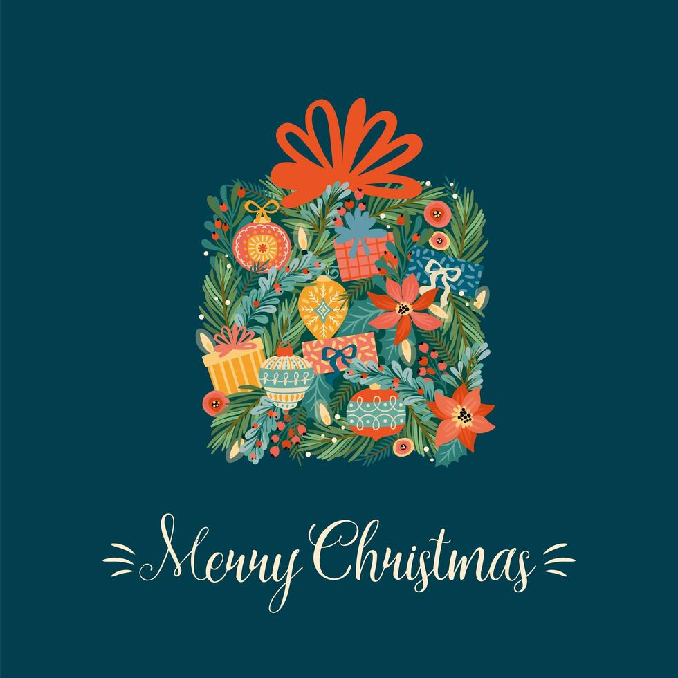 Christmas and Happy New Year illustration with Christmas box. Vector design template.