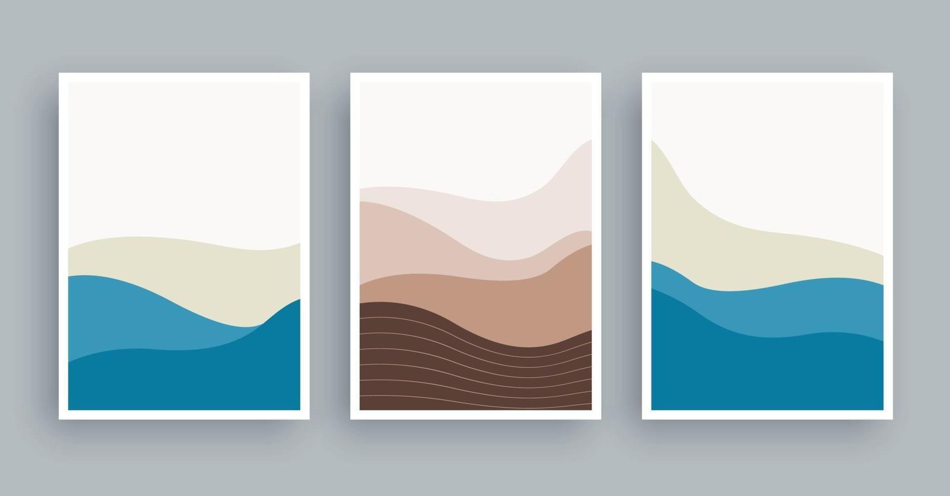 Paisajes abstractos montañas pintura de arte de pared. Elementos de forma minimalista fondo dibujado a mano. vector