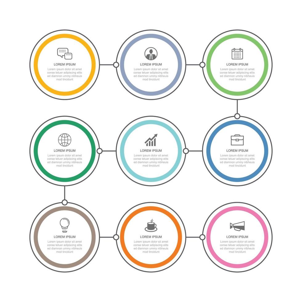 9 data infographics thin line circle timeline template. Vector illustration abstract background. Can be used for infographics workflow layout, business step, banner, web design.