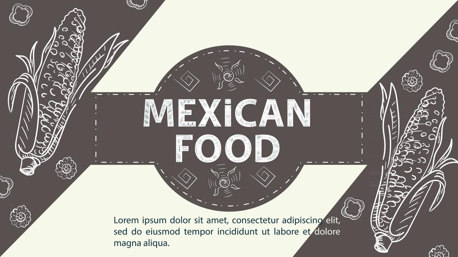 Boceto de ilustración para el diseño en el centro del círculo la inscripción mazorca de maíz de comida mexicana o maíz sobre un fondo de café vector