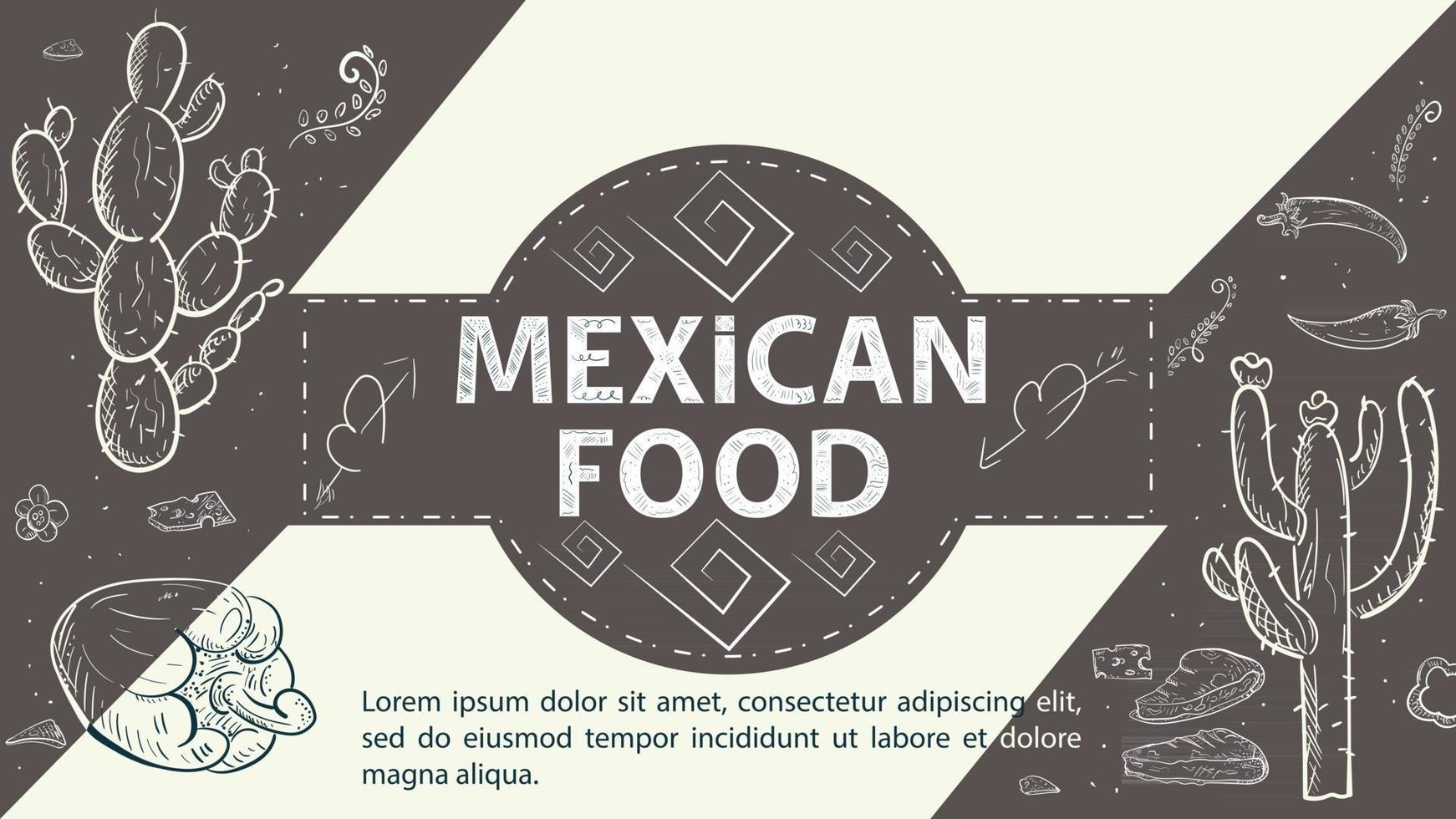 boceto de ilustración para el diseño en el centro del círculo la inscripción comida mexicana cactus color café pimiento dulce y picante vector