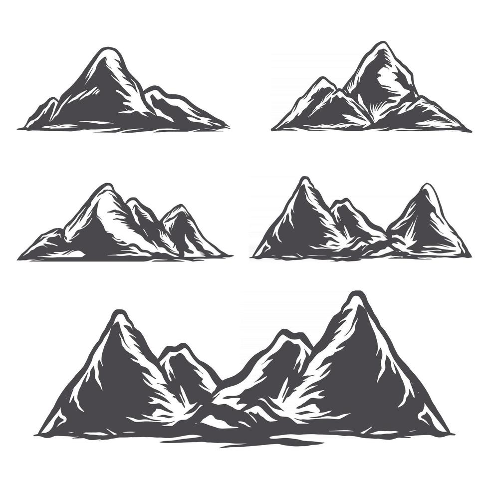 Collection vintage mountain hand drawn monochrome vector