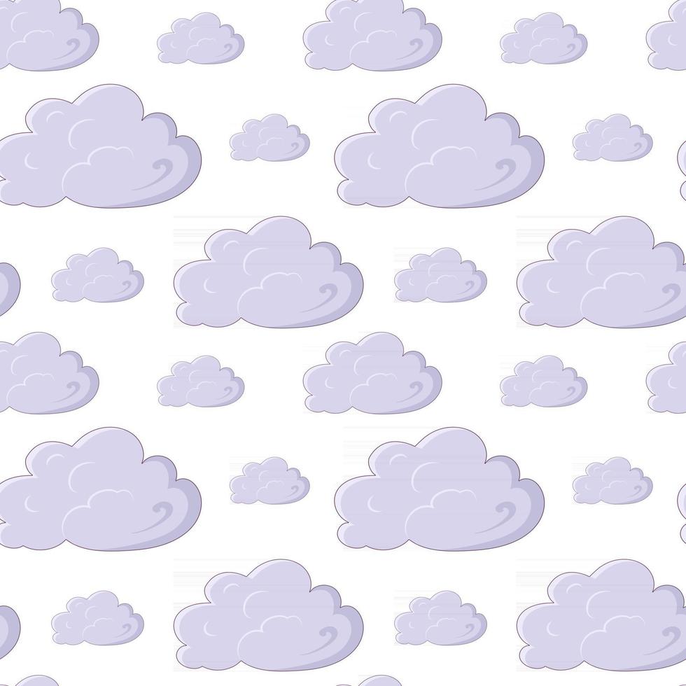 Seamless pattern with cartoon clouds on a white background. Vector endless childish texture with subtle strokes.