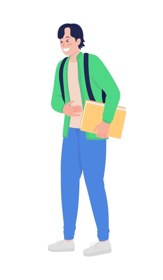 Laughing teenager school boy semi flat color vector character