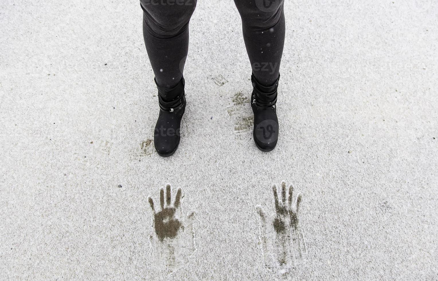 Footprints in snow photo