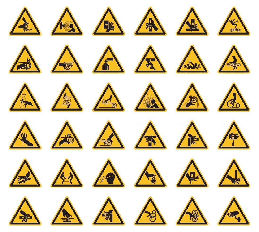 Triangular Warning Hazard Symbols labels On White Background vector