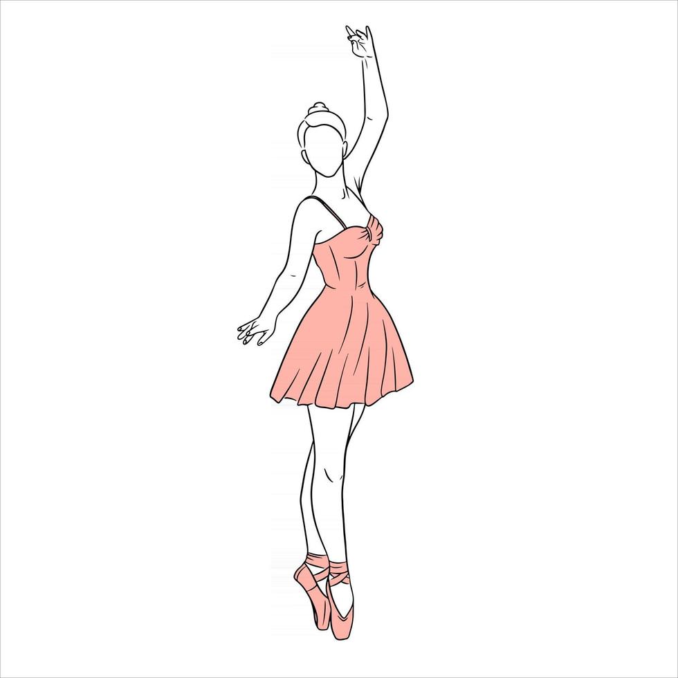 Ballerina in dress and pointe shoes. Line style. Dancer. vector