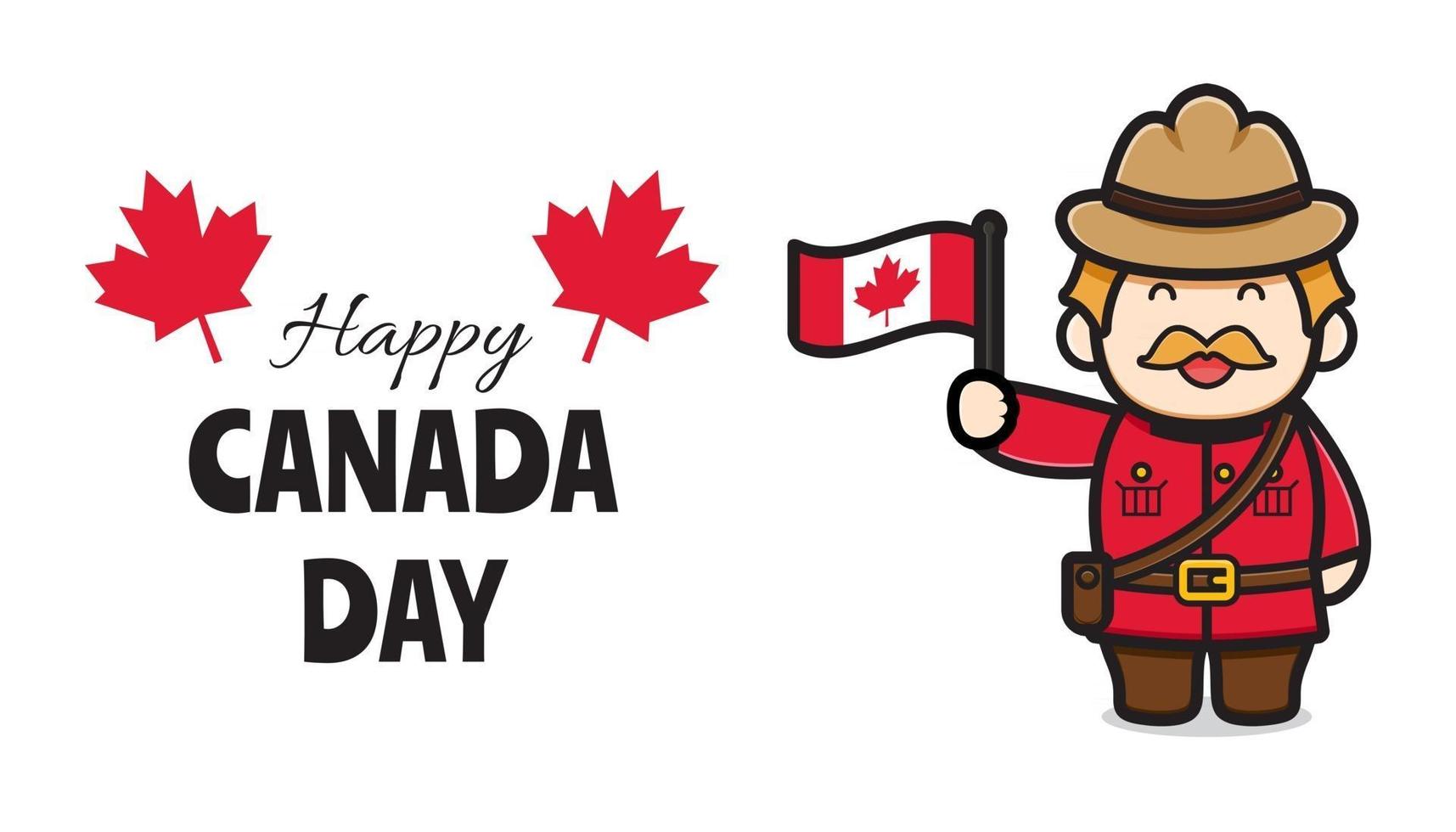 Cute oldman character celebrated Canada Day cartoon vector icon illustration