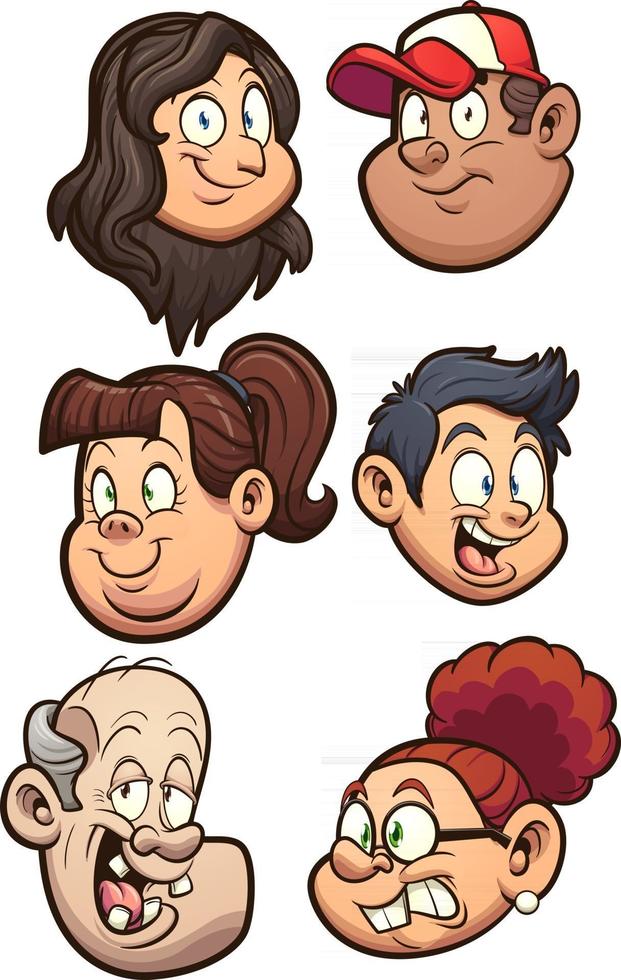 cabezas de personajes de dibujos animados vector