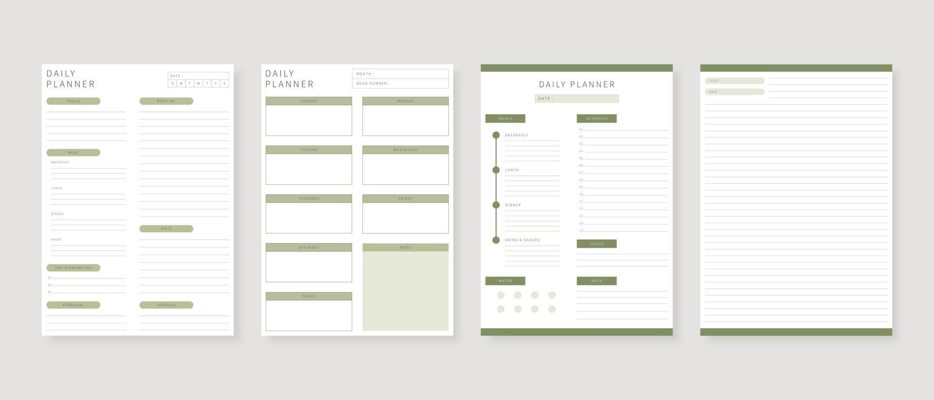 Modern planner template set. Set of planner and to do list. Monthly, weekly, daily planner template. Vector illustration.