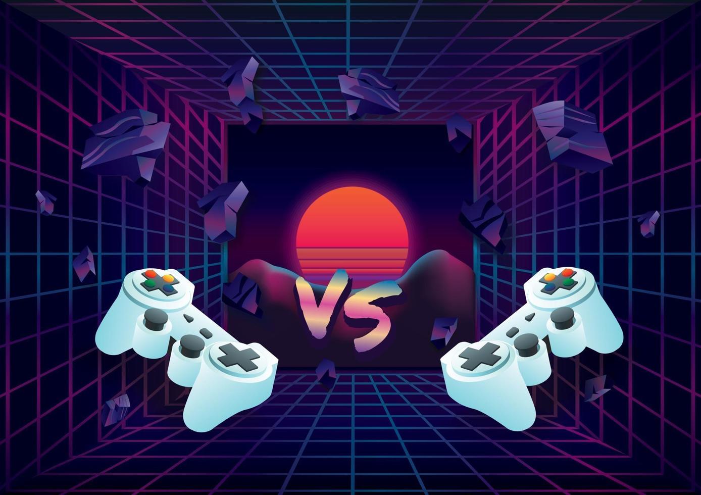 juego de zona de batalla juego en vector de fondo retro de arte