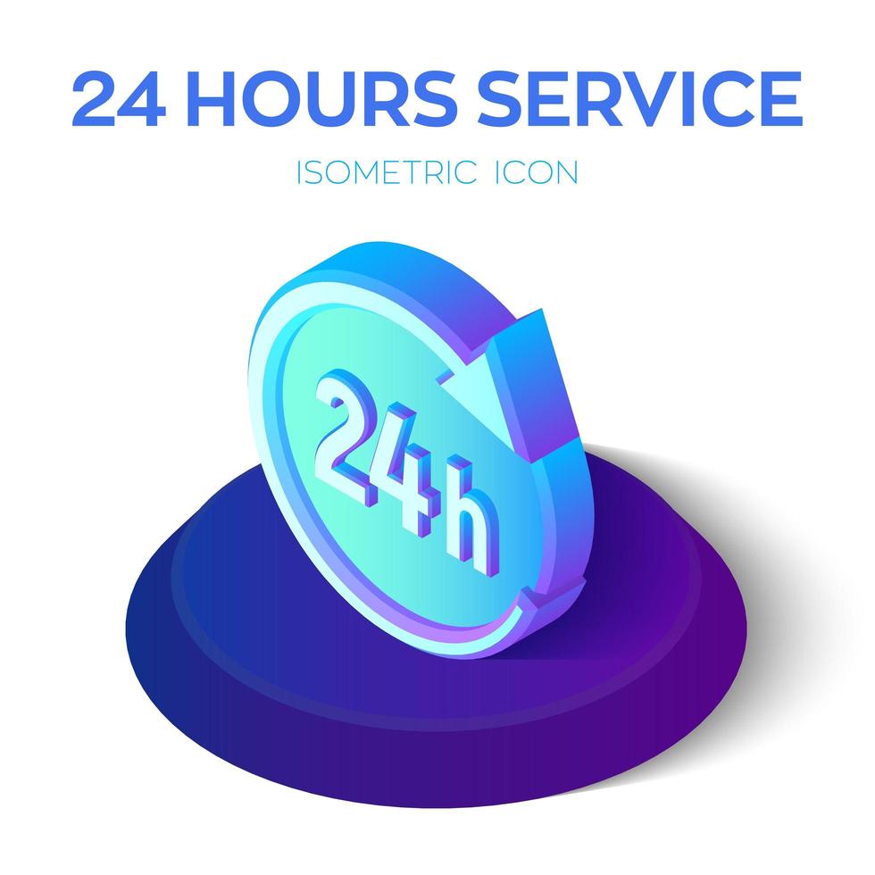 Icono de 24 horas. Servicio 24 horas signo isométrico 3d. símbolo de tiempo. creado para móvil, web, decoración, productos impresos, aplicación. perfecto para diseño web, banner y presentación. vector