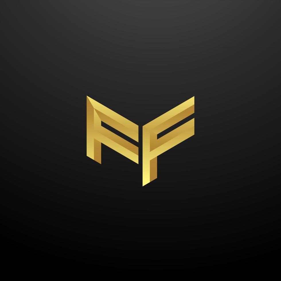 FF Logo Monogram Letter Initials Design Template with Gold 3d texture