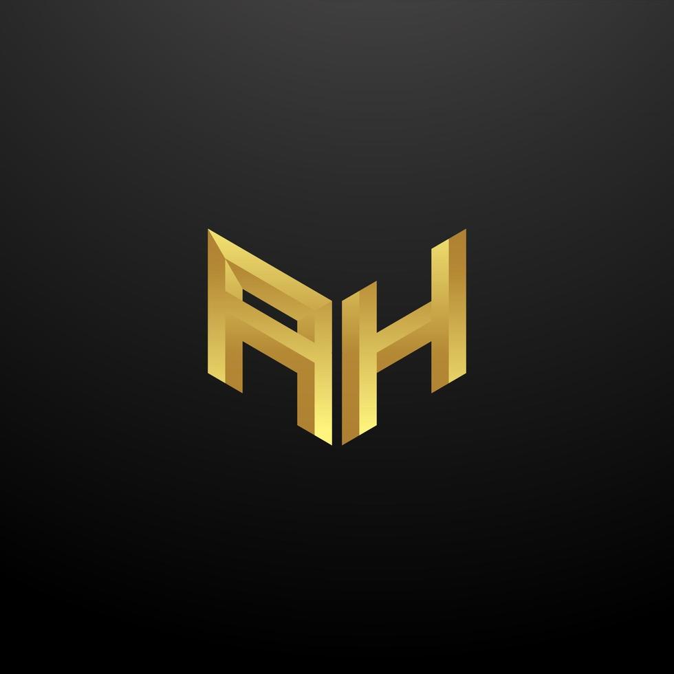 AH Logo Monogram Letter Initials Design Template with Gold 3d texture vector