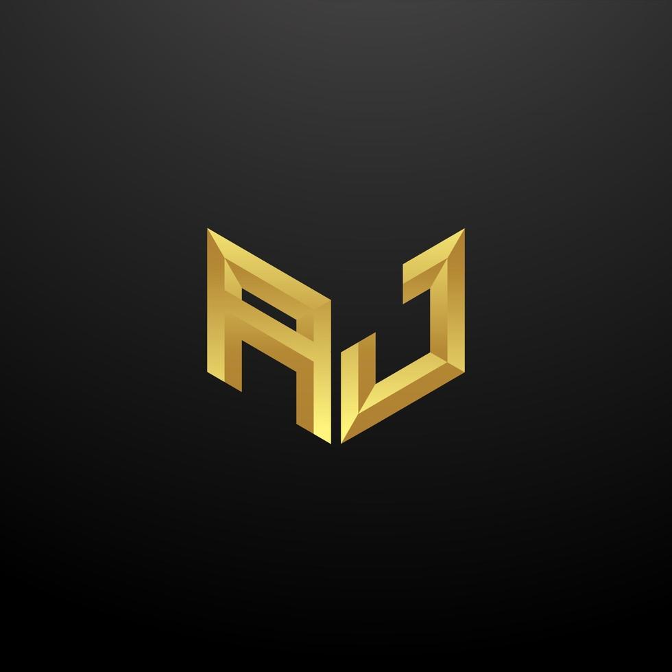 AJ Logo Monogram Letter Initials Design Template with Gold 3d texture vector