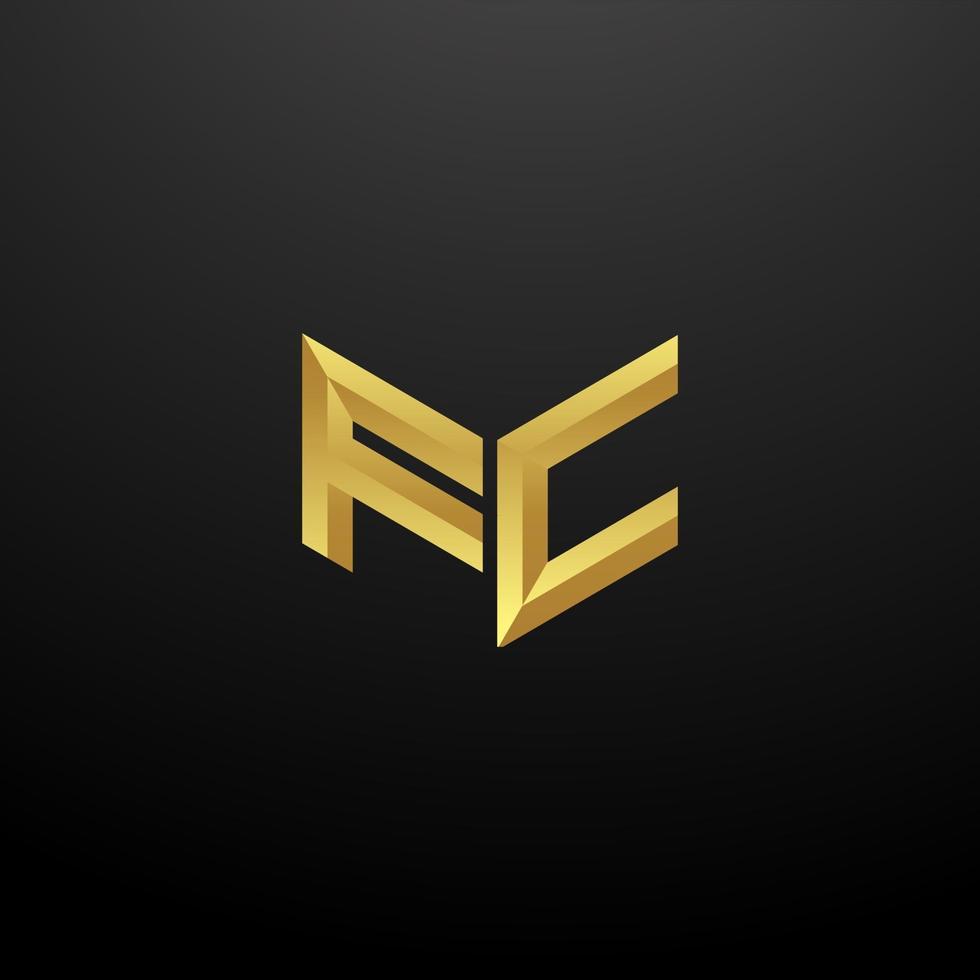 FC Logo Monogram Letter Initials Design Template with Gold 3d texture vector