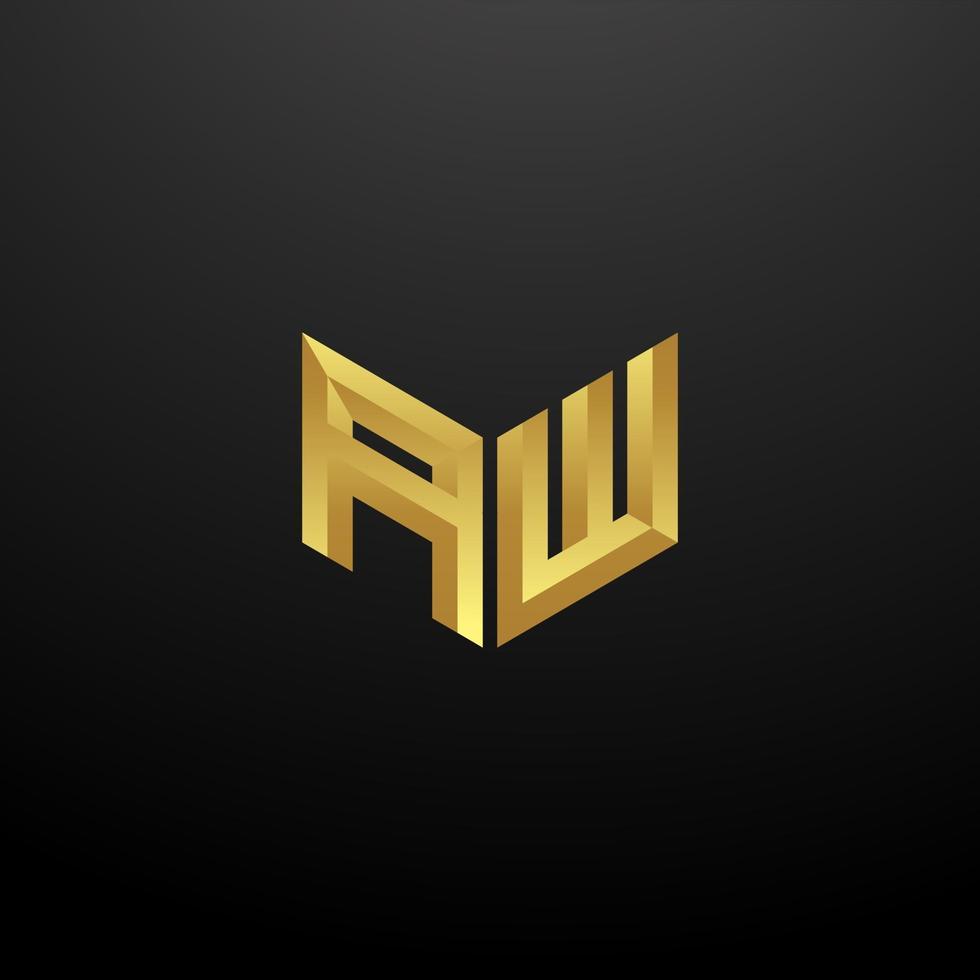 AW Logo Monogram Letter Initials Design Template with Gold 3d texture vector