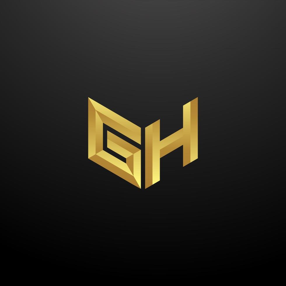 GH Logo Monogram Letter Initials Design Template with Gold 3d texture vector