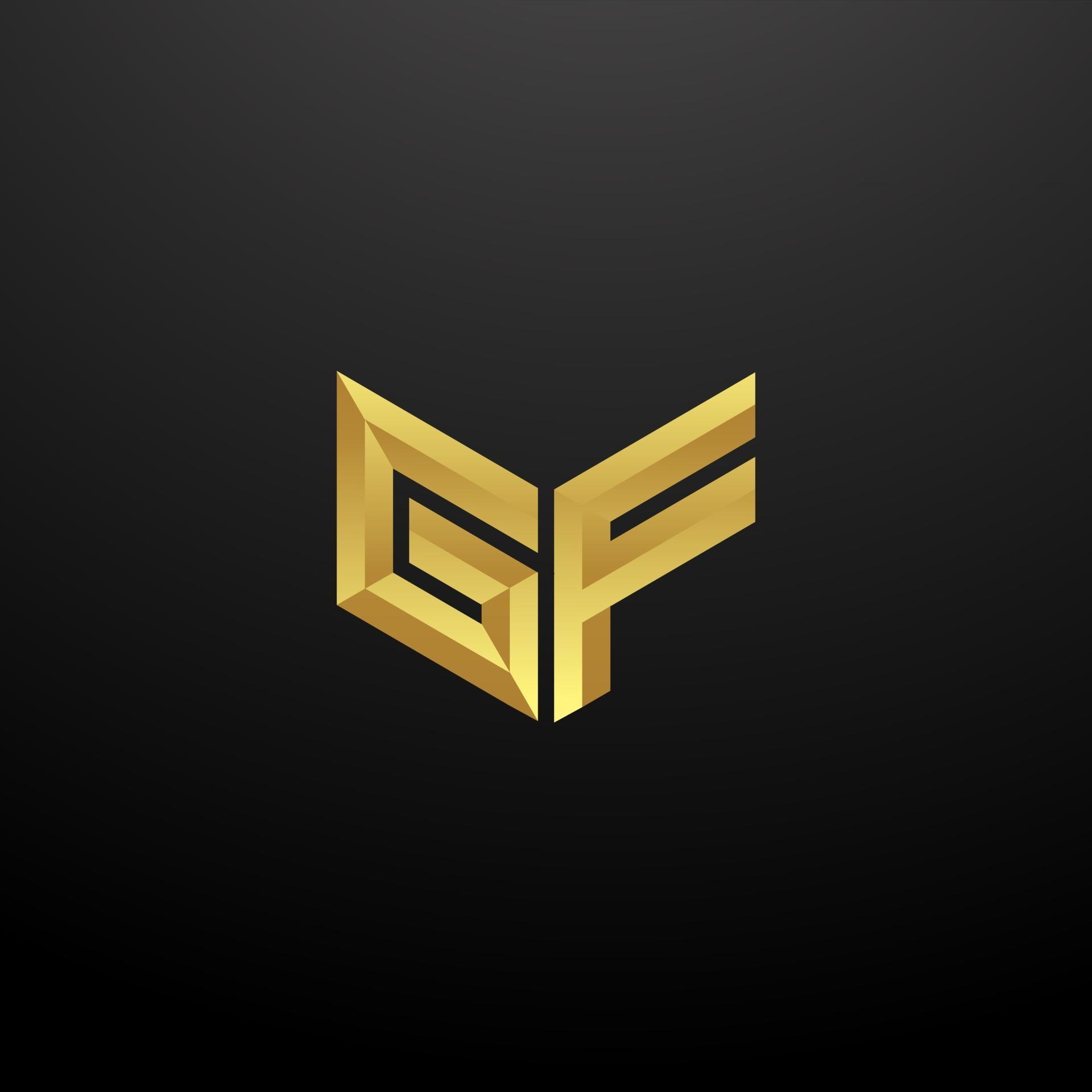 GF Logo Monogram Letter Initials Design Template with Gold 3d texture