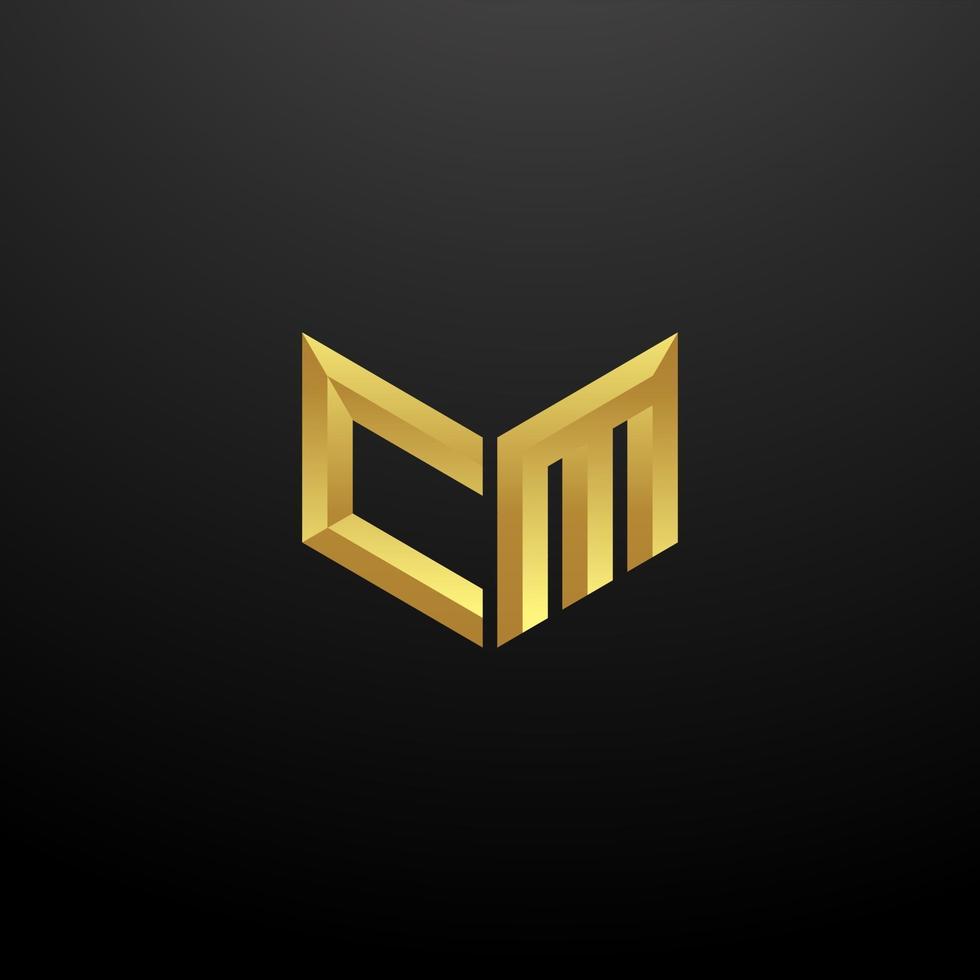 CM Logo Monogram Letter Initials Design Template with Gold 3d texture vector