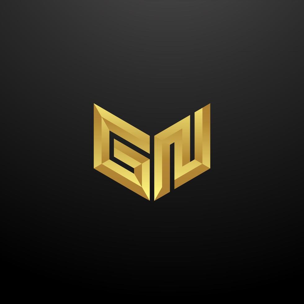 Plantilla de diseño de iniciales de letra de monograma de logotipo gn con textura 3d dorada vector